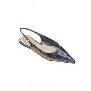 NEW LET'S SEE STYLE women's blanche pointed toe slingback flats in pewter snake